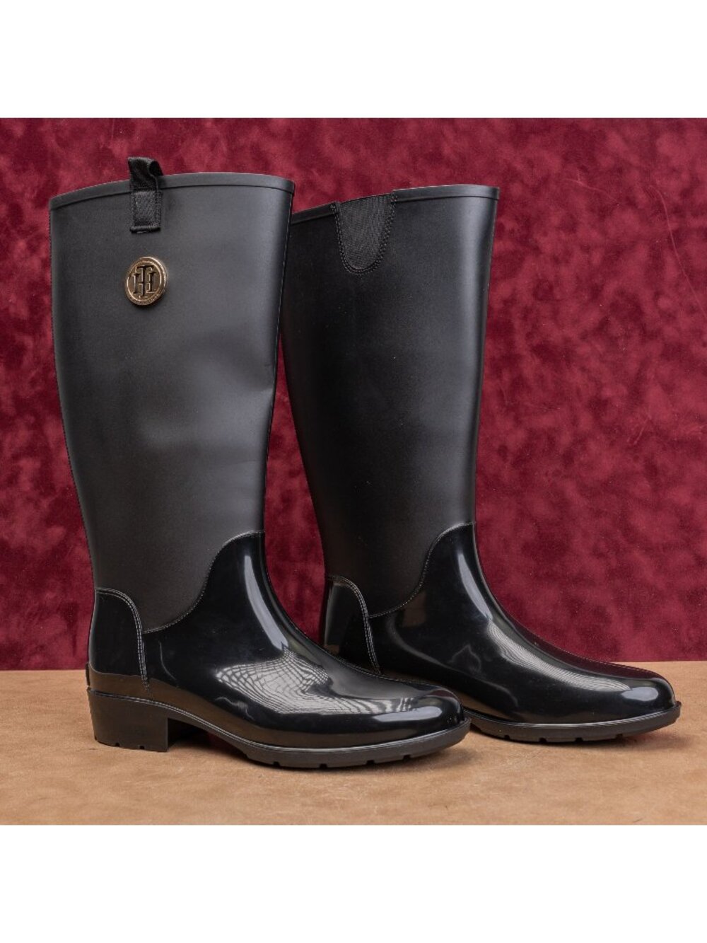 Tommy Hilfiger Wmn Festival Wide Calf Farm Riding Wellie Rubber Rain Boots sz 11